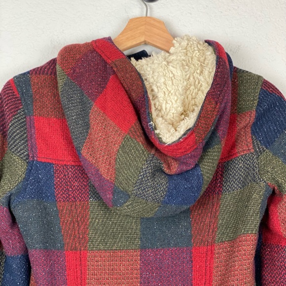 Hollister Jacket Plaid Wool Blend Faux Fur Trim Zip Up and Button Up Coat Sz XS - Picture 10 of 16